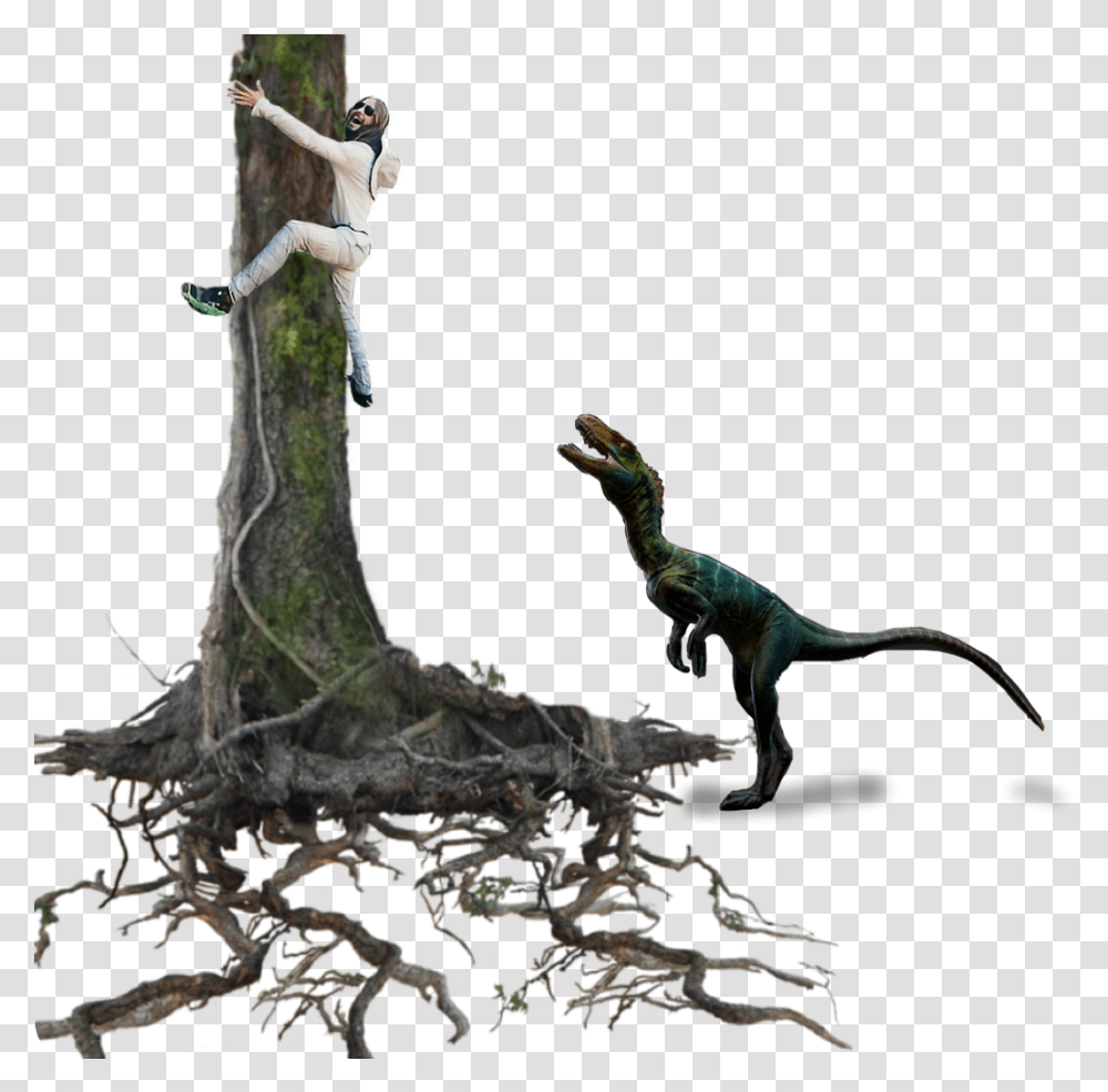 Ftestickers Tree Man Scared Dinosaur Branches Stickers Stickers Man Picsart, Lizard, Reptile, Animal, T-Rex Transparent Png