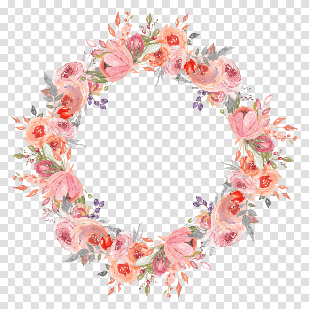 Ftestickers Watercolor Flowers Frame Borders Pink Pink Flower Wreath, Plant, Blossom, Petal Transparent Png