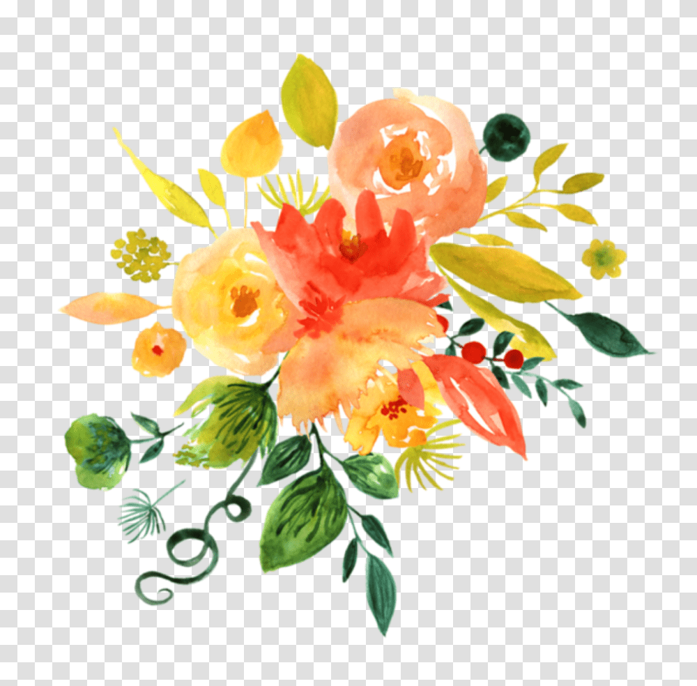 Ftestickers Watercolor Flowers Orange Yellow, Floral Design, Pattern Transparent Png