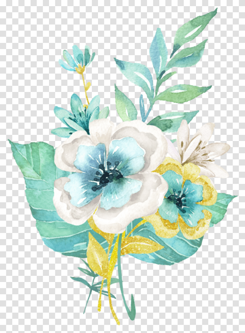Ftestickers Watercolor Flowers Teal Blue Green Watercolor Flowers, Plant, Jewelry, Accessories, Brooch Transparent Png