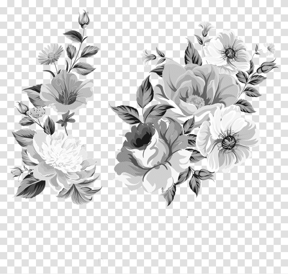 Ftestickers Watercolor Flowers Vintage Blackandwhite Flores Blanco Y Negro, Plant, Blossom, Floral Design, Pattern Transparent Png
