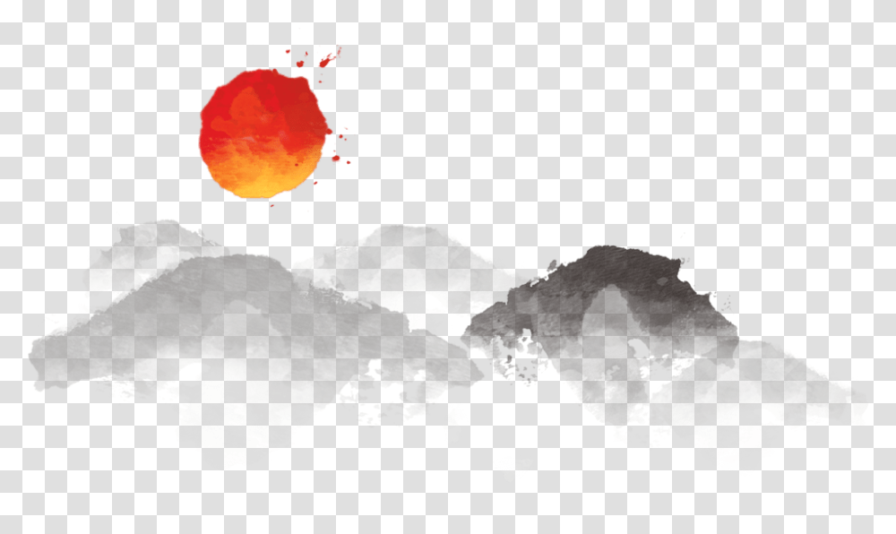 Ftestickers Watercolor Mountains Sun Chinesestyle Tranh Thy Mc Don Gin, Nature, Outdoors, Sky, Diagram Transparent Png