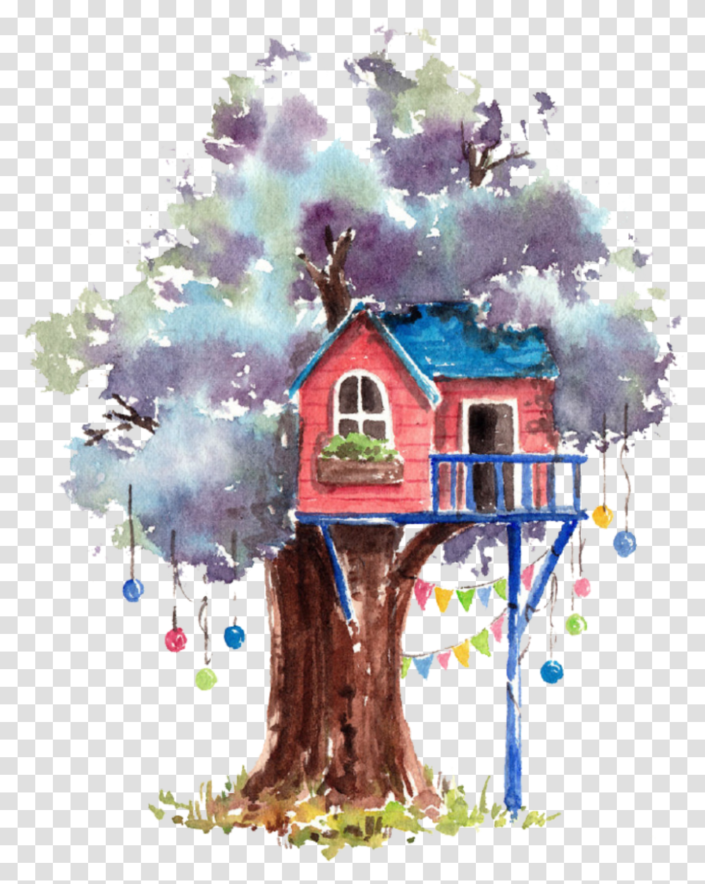 Ftestickers Watercolor Tree Treehouse Tree House Watercolor, Housing, Building, Plant Transparent Png