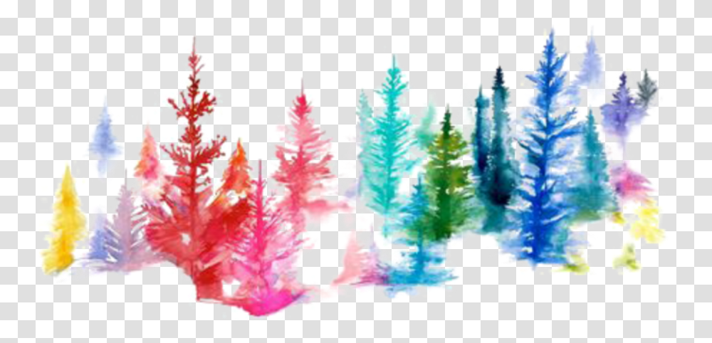Ftestickers Watercolor Trees Forest Colorful Watercolor Painting, Ornament, Plant, Pattern, Fractal Transparent Png