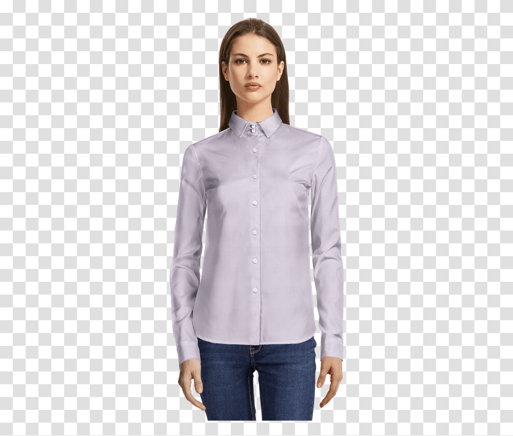 Fuchsia Oxford Dress Shirt With Contrast Cuffs Camisa Manga 3 4 Mujer, Apparel, Person, Human Transparent Png