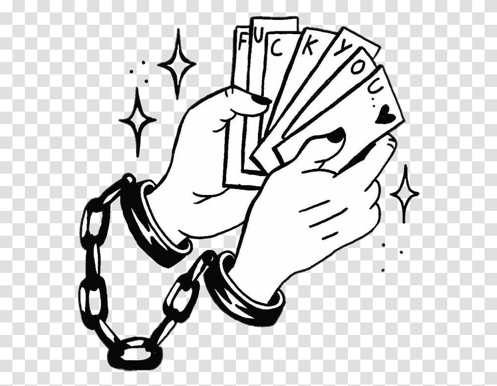 Fuckyou Cards Handcuffs Hands Blackandwhite Freetoedit Vintage Grunge Aesthetic Drawings, Fist, Stencil Transparent Png