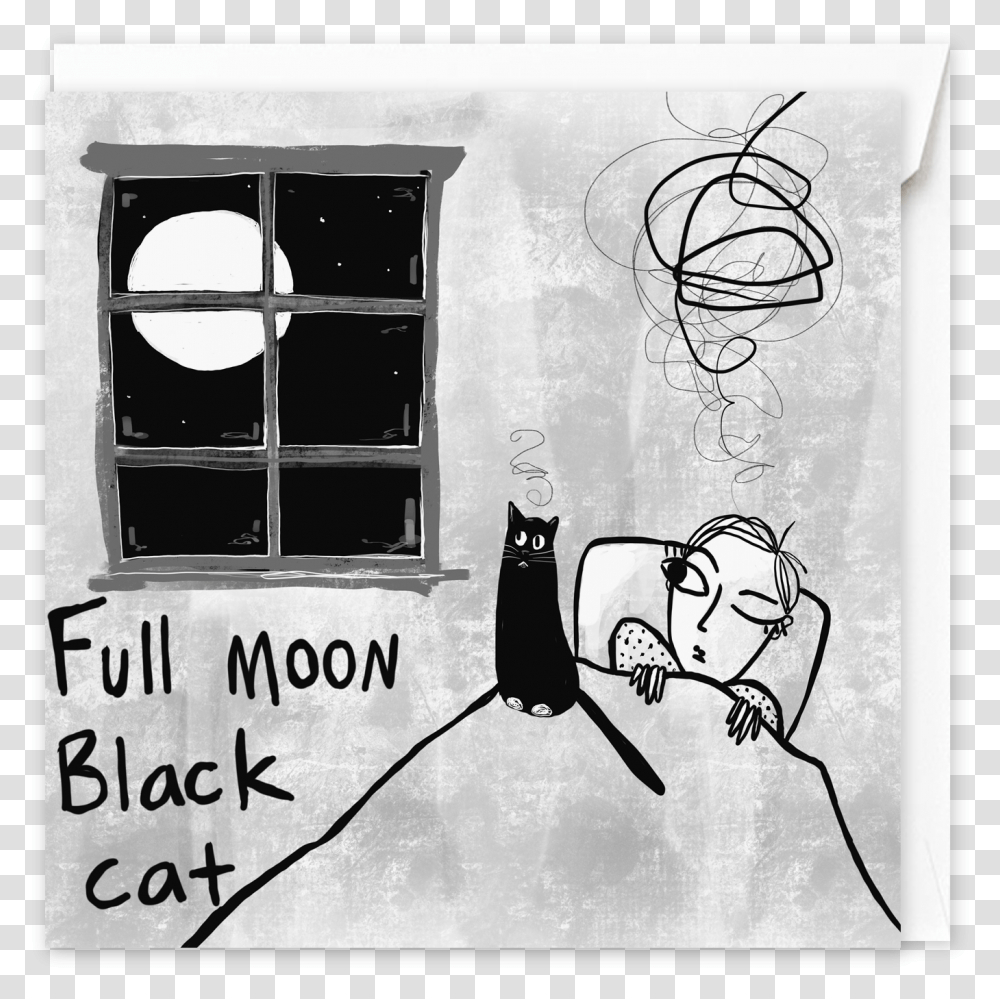 Full Moon Black Cat, Drawing, Wall, Sketch Transparent Png