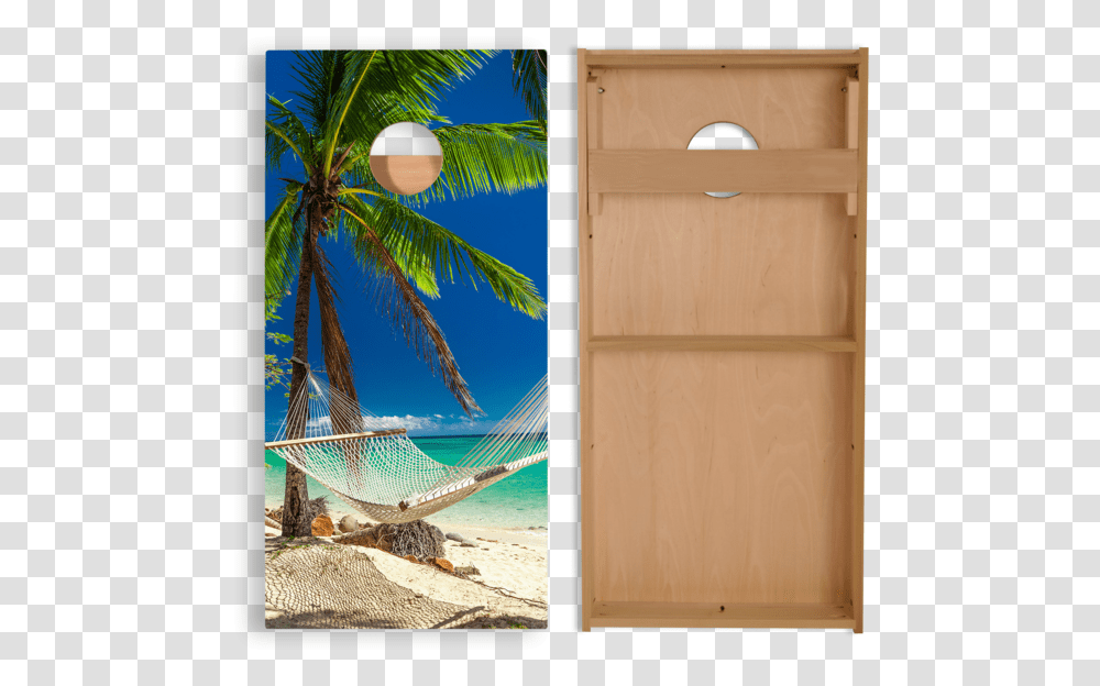 Full Size Hammock On The Beach Tropical Cornhole Boards Hammock Next To The Beach, Furniture, Bird, Animal, Door Transparent Png