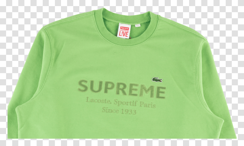 Full Size Image Supreme Lacoste Crewneck Green, Clothing, Apparel, T-Shirt, Sleeve Transparent Png
