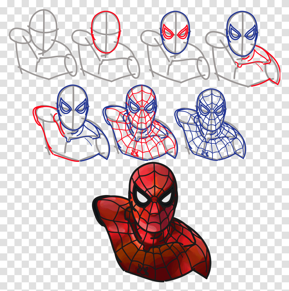 Full Size Of How To Draw A 3d Spiderman Step By Mask Chibi Spider Man Drawings, Accessories, Accessory, Skin Transparent Png