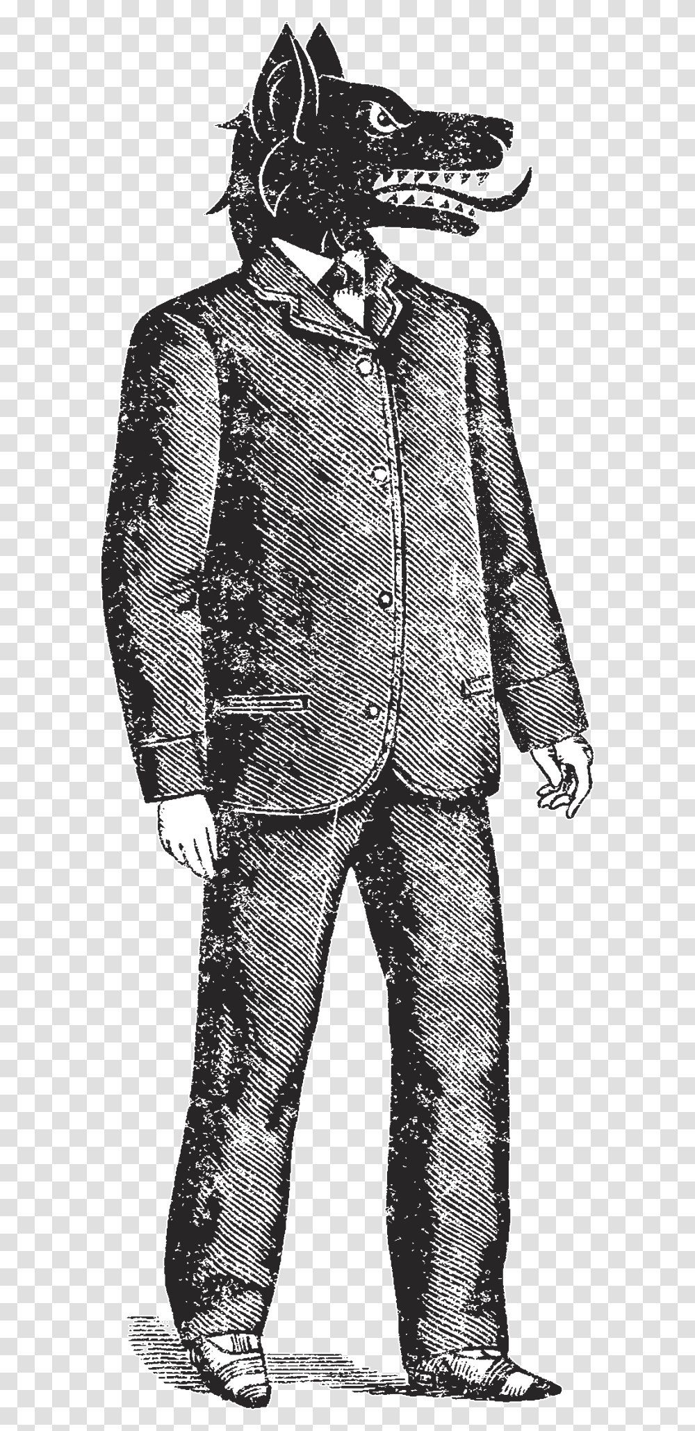 Full Wolf Monochrome, Suit, Overcoat, Person Transparent Png