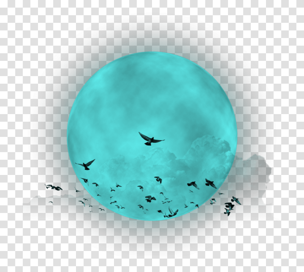 Fullmoon Birds Clouds Turquoise Heaven Sky Moon Birds Cutout, Animal, Astronomy, Window, Eclipse Transparent Png