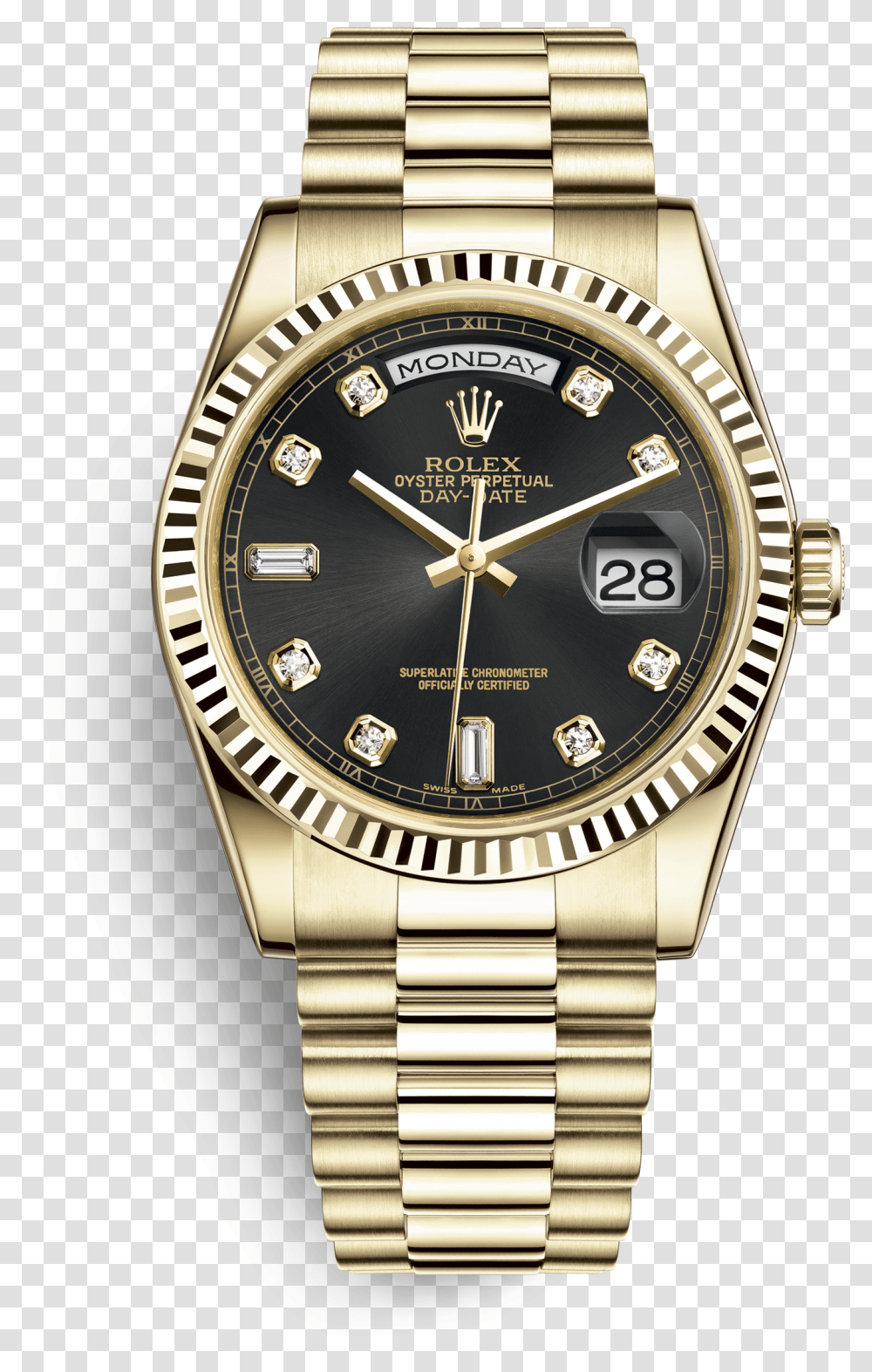 Fully Iced Out In Vs White Diamonds Rolex Day Date Gold Green, Wristwatch Transparent Png
