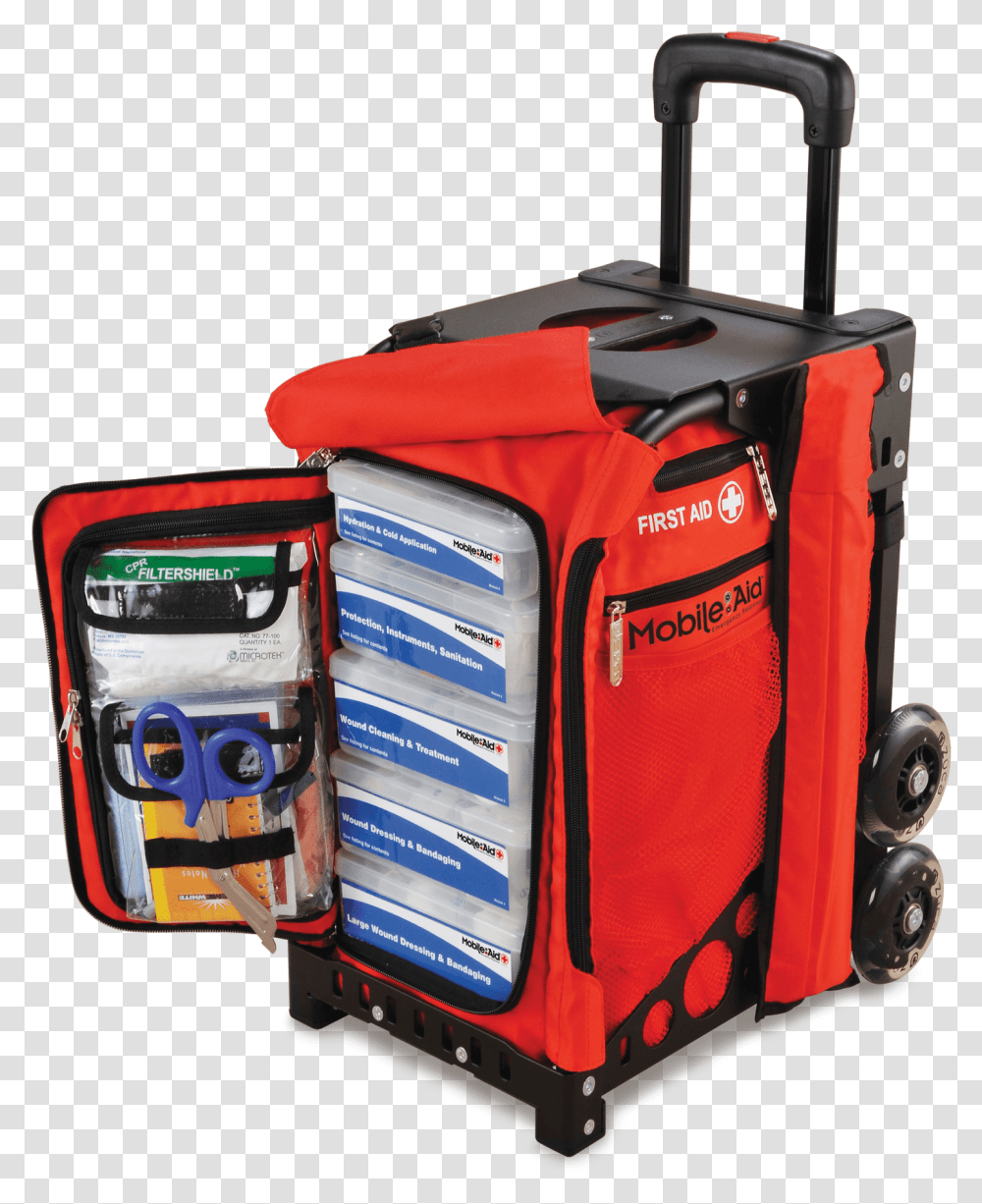 Fully Loaded Mobileaid Easy Roll Hi Visibility Trauma First Aid Kit With Wheels, Luggage, Bandage, Suitcase Transparent Png