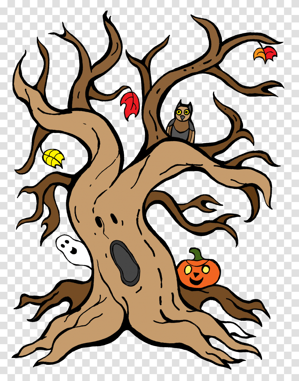Fun And Spooky Halloween Tree Clip Art For Teachers, Plant, Pattern, Painting Transparent Png
