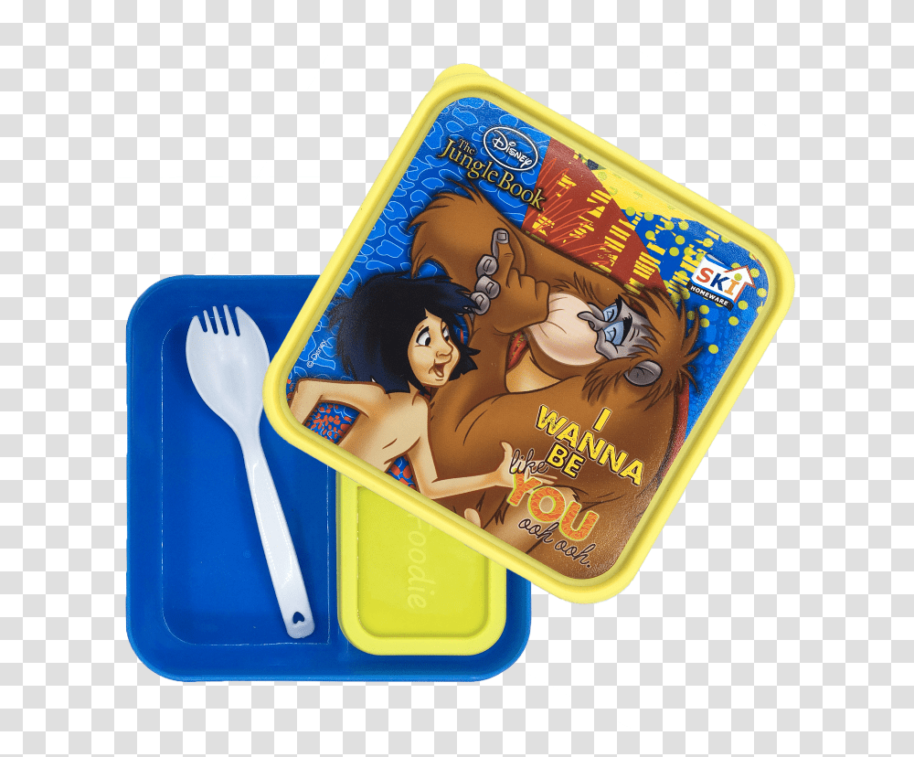 Funcart Red And Green Rectangular The Jungle Book Lunch Cartoon, Pencil Box, Cutlery, Meal, Food Transparent Png