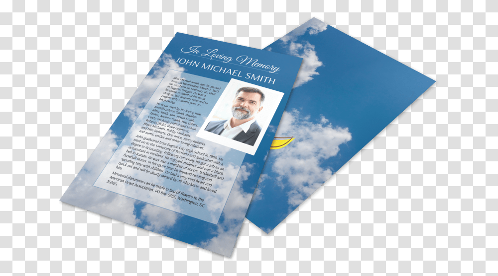 Funeral Memorial Flyer Template Preview Brochure, Advertisement, Poster, Paper, Person Transparent Png
