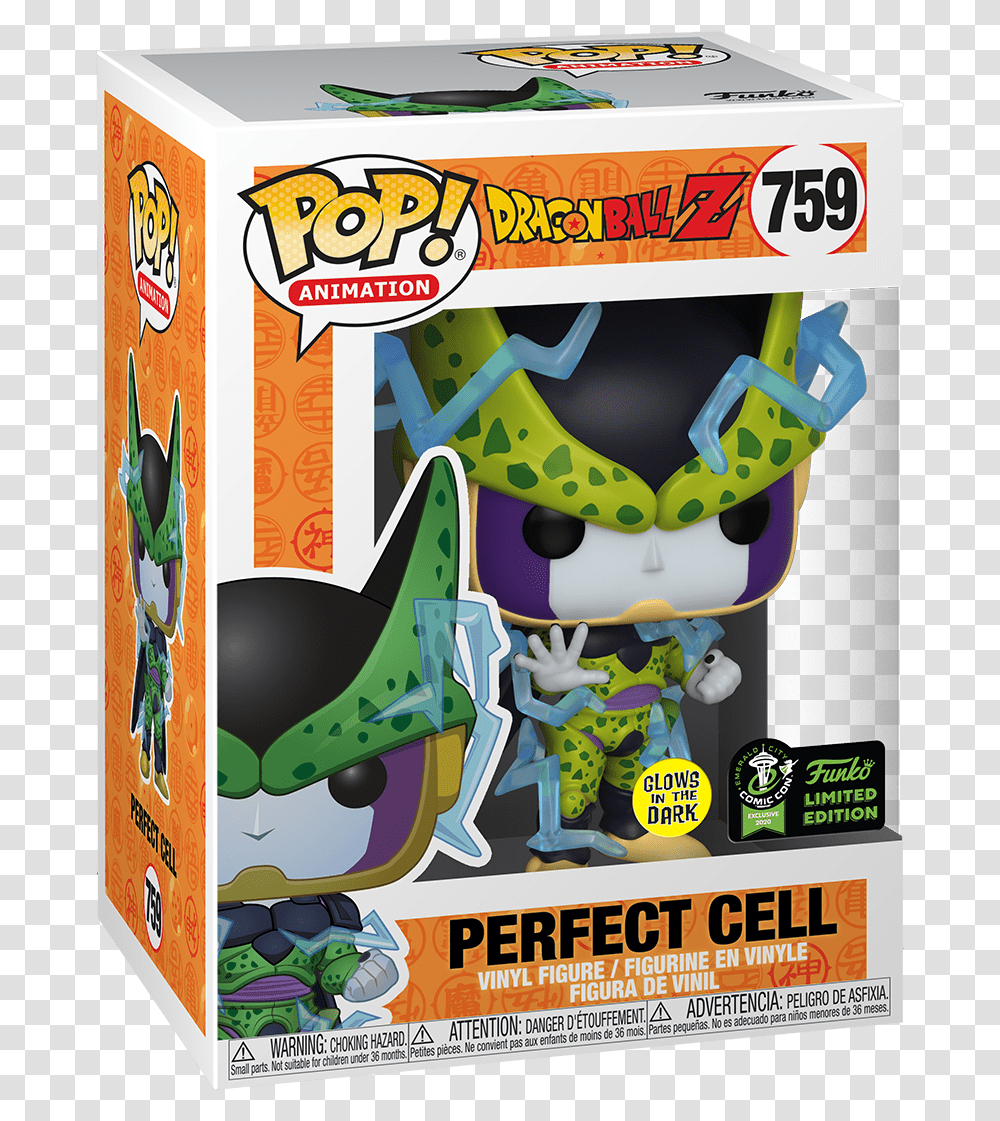 Funko Animation Dragon Ball Z Perfect Cell Funko Pop Glow In The Dark, Label, Text, Advertisement, Poster Transparent Png