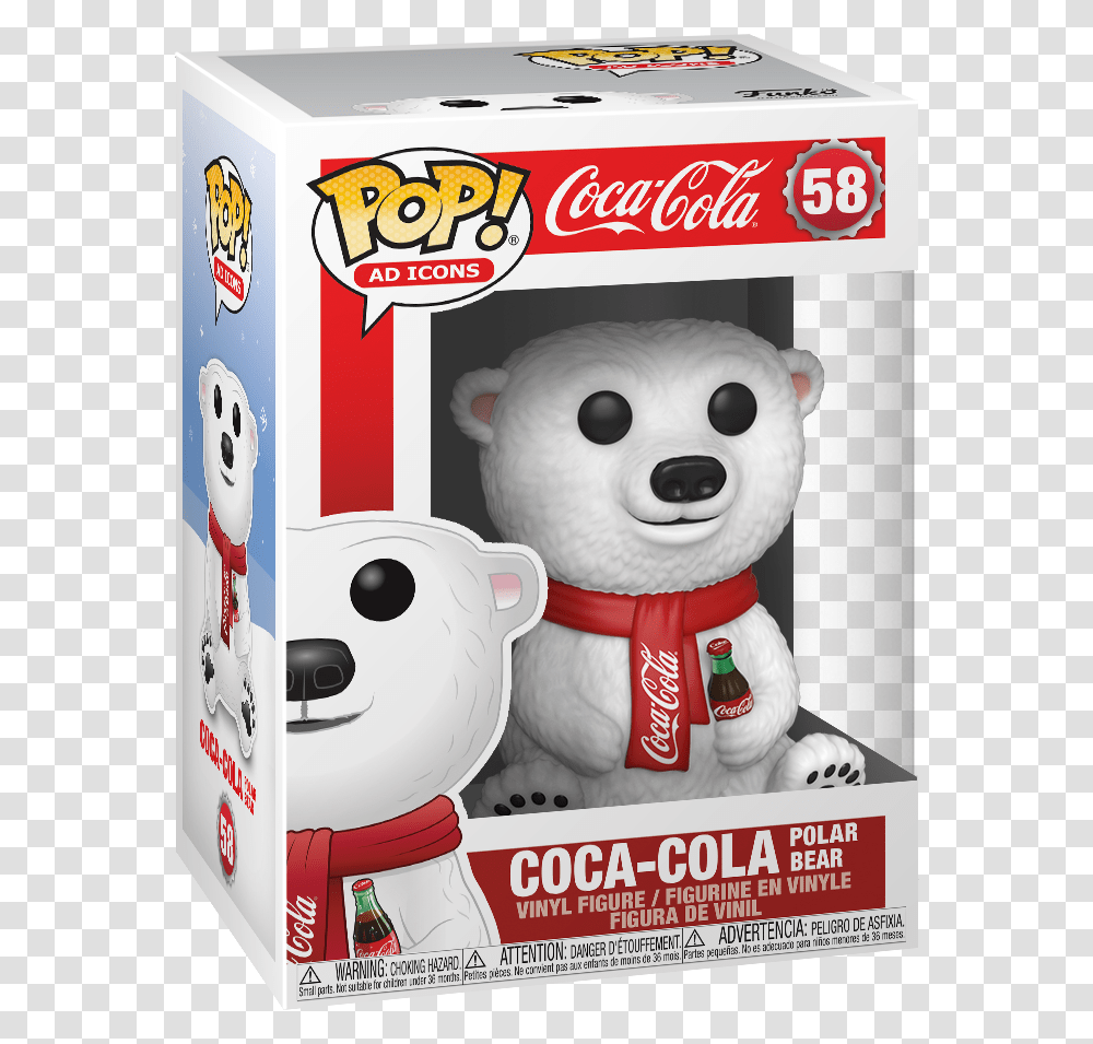 Funko Pop Ad Icons Coca Cola Polar Bear Coca Cola Bear Funko Pop, Label, Text, Beverage, Drink Transparent Png