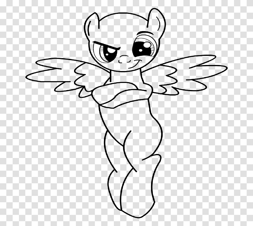 Funny Cartoon Outline Pegasus With Crossed Hands On Line Art, Outdoors, Stencil, Gray Transparent Png