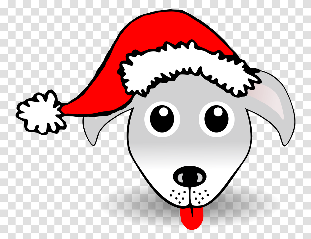 Funny Dog Face Grey Cartoon With Santa Claus Hat Large, Mammal, Animal, Stencil Transparent Png