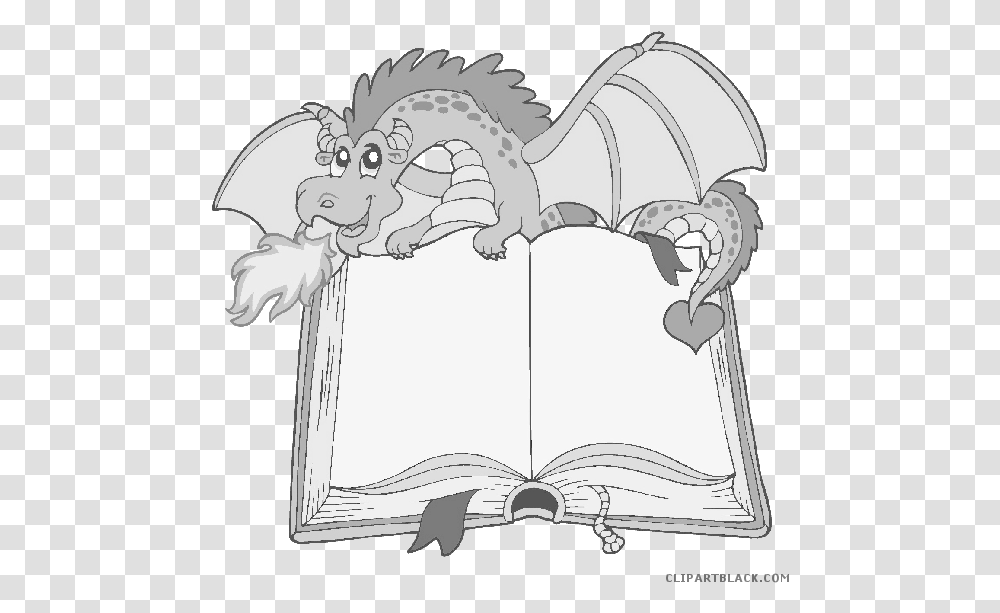 Funny Dragon Animal Free Black White Clipart Images Dragon Holding Book Cartoon, Statue, Sculpture, Gargoyle, Ornament Transparent Png