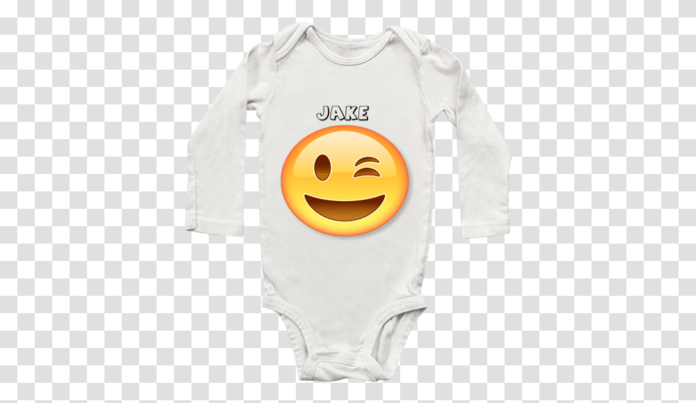 Funny Emoji Wink Personalised Long Sleeve Babygrow Smiley, Apparel, Costume, Sweatshirt Transparent Png