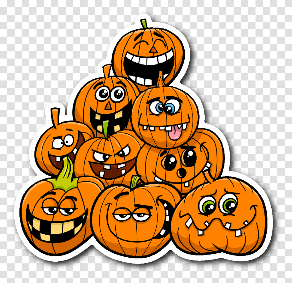 Funny Face Halloween Jack 'o Lantern Pile Vinyl Die Cut Sticker Funny Face Haloween Pumpkin, Plant, Vegetable, Food Transparent Png