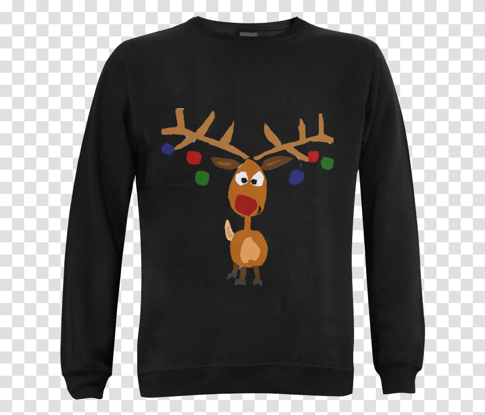 Funny Funky Rudolph Reindeer Christmas Art Gildan Crewneck Sweater, Apparel, Sleeve, Long Sleeve Transparent Png