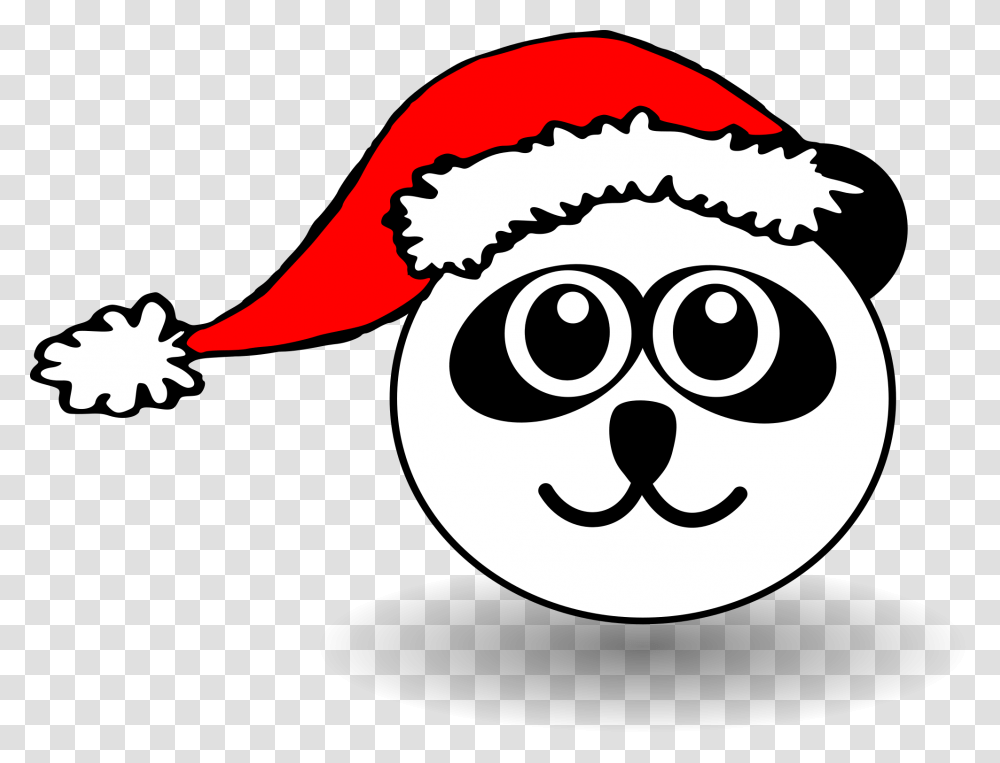 Funny Panda Face Black And White With Santa Claus Hat Christmas Panda Colouring Pages, Logo, Trademark, Stencil Transparent Png