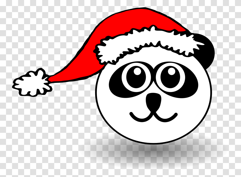 Funny Panda Face Black And White With Santa Claus Hat Clip, Logo, Trademark, Stencil Transparent Png