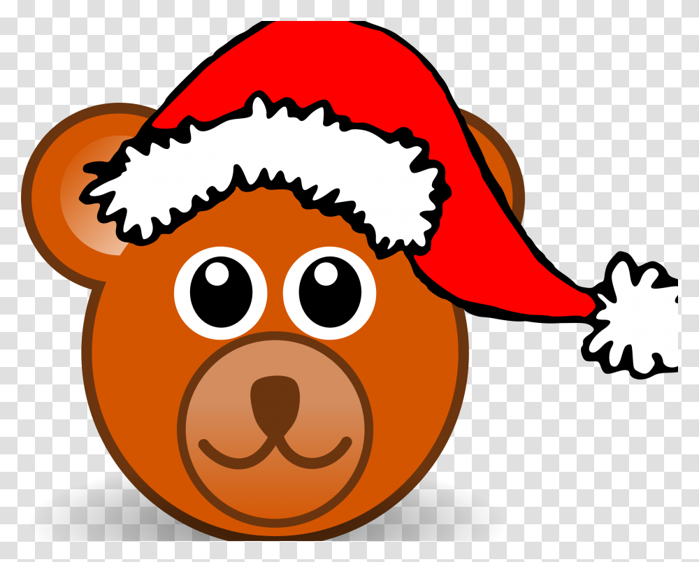 Funny Teddy Bear Face Brown With Santa Claus Hat By Bear Face Cartoon, Food Transparent Png