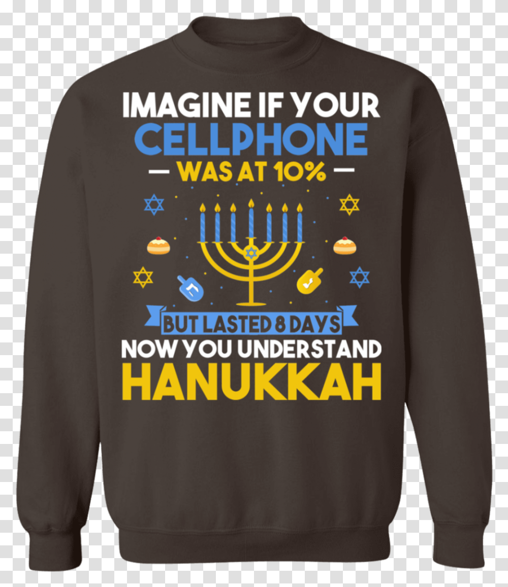 Funny Ugly Hanukkah Chanukah Cellphone Menorah Sweatshirt Sweater, Apparel, Sleeve, Long Sleeve Transparent Png