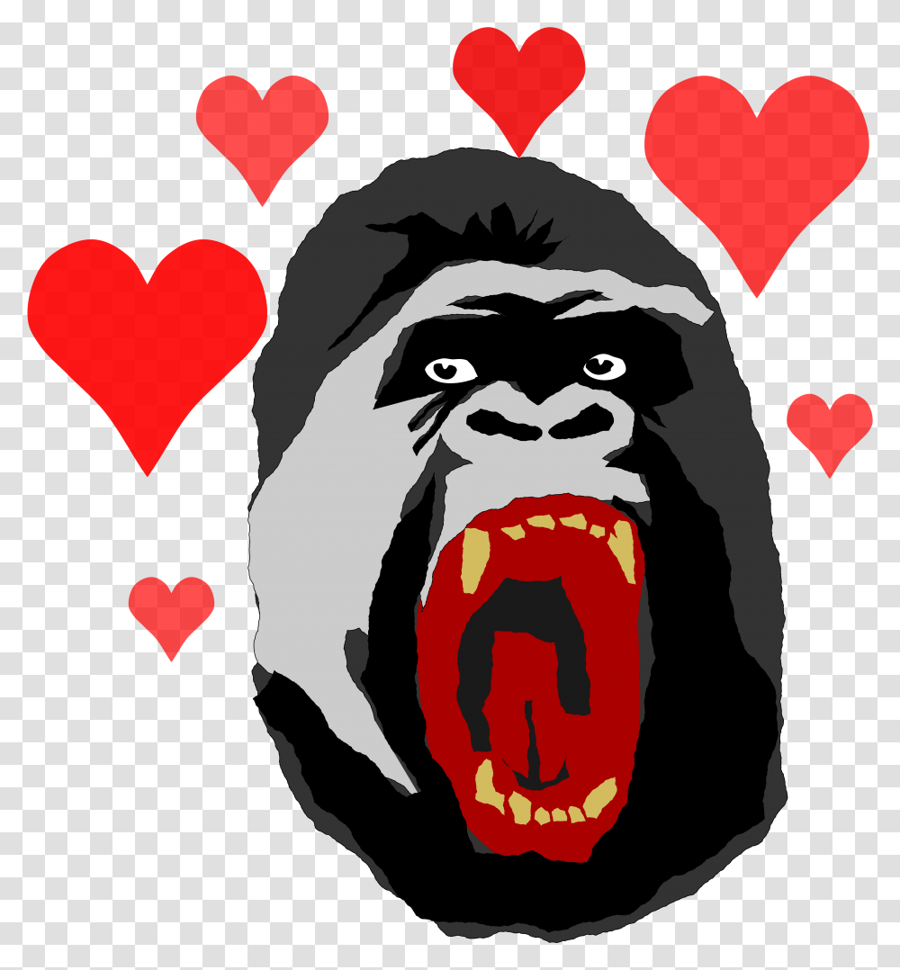 Funny Valentine Gorilla With Hearts Heart, Mouth, Lip, Person, Human Transparent Png