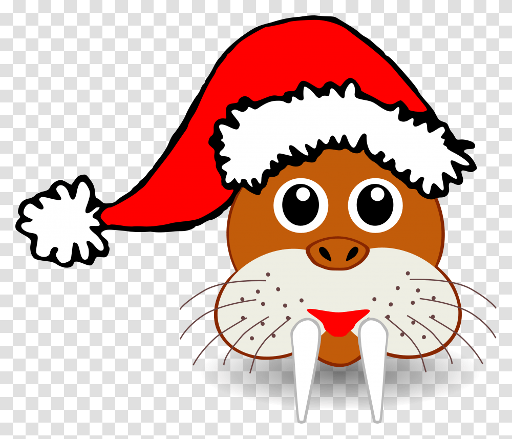 Funny Walrus Face With Santa Claus Hat Clip Arts Christmas Animal Clipart, Mammal, Food, Reading Transparent Png