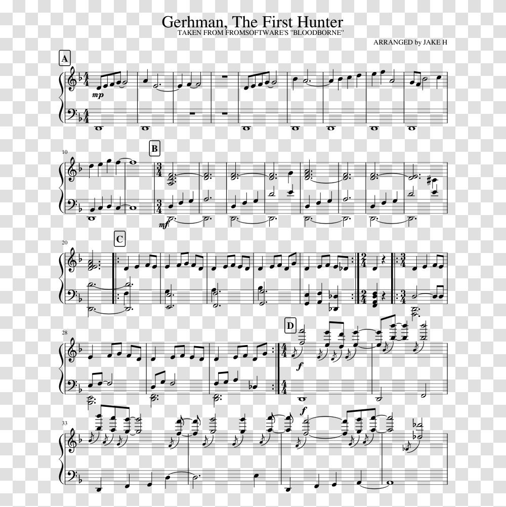 Fur Elise Piano Sheet Music For Beginners Pdf, Gray, World Of Warcraft Transparent Png