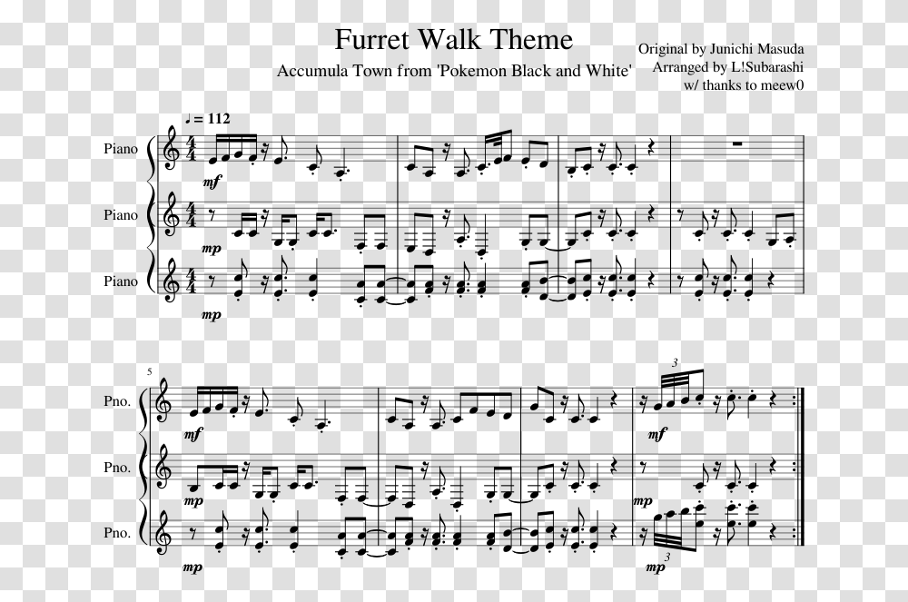 Furret Walk Piano Sheet Music, Gray, World Of Warcraft Transparent Png
