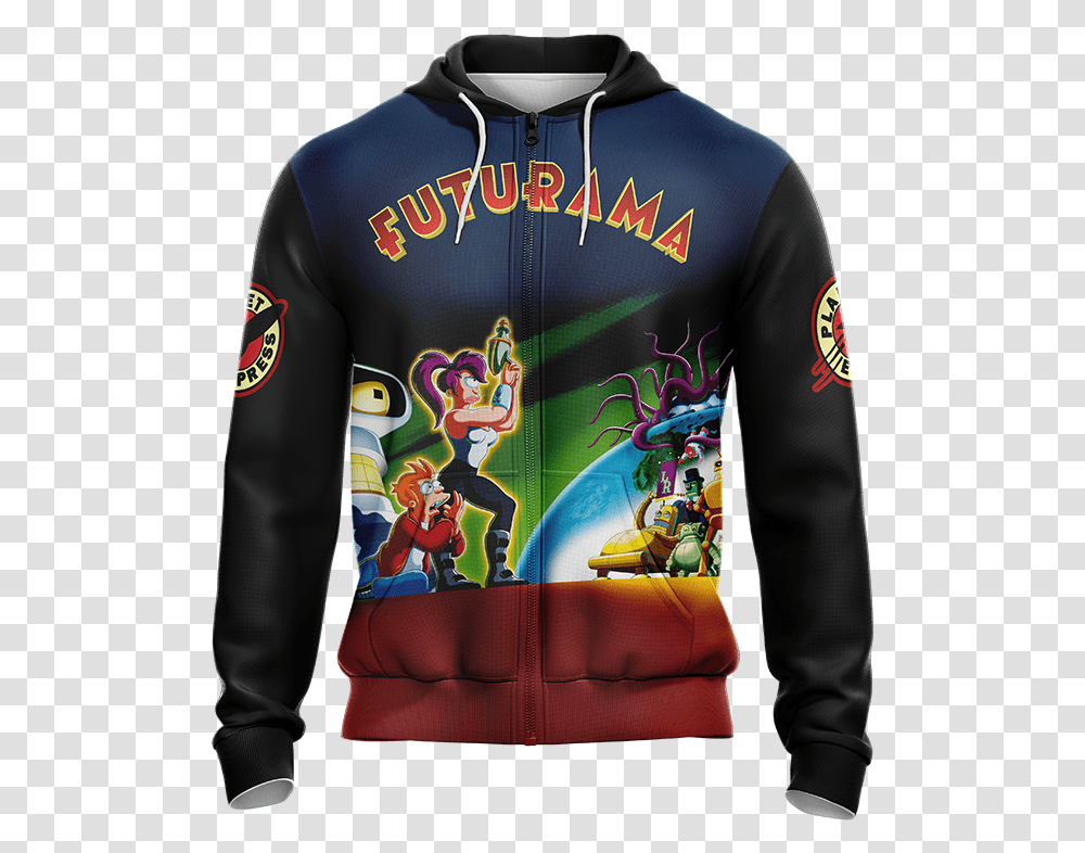 Futurama New Style Unisex Zip Up Hoodie Wackytee Hoodie, Clothing, Apparel, Sleeve, Long Sleeve Transparent Png