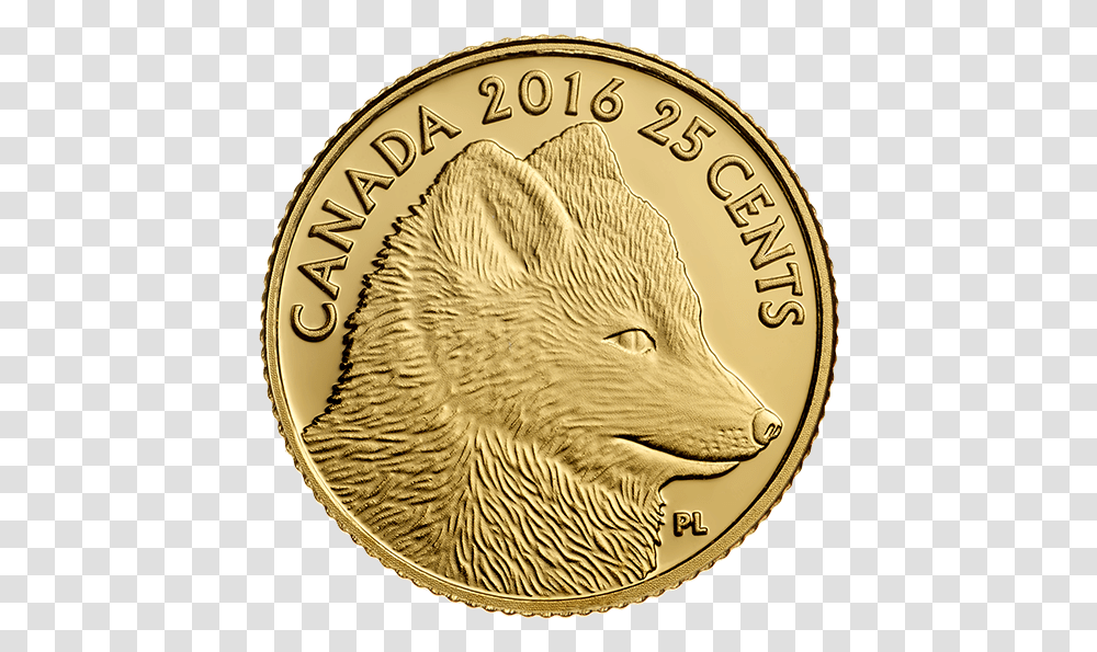 G Pure Gold Coin - Predator Vs Prey Traditional Arctic Fox Canada 25 Cents 2016 Royal Mint Gold, Money, Bird, Animal, Rug Transparent Png
