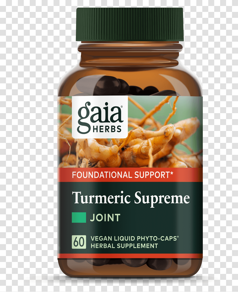 Gaia Herbs Turmeric Supreme Extra Strength, Food, Plant, Jar, Vegetable Transparent Png