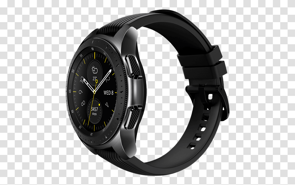Galaxy Watch In Midnight Black On Left With Onyx Samsung Galaxy Watch 46mm Black, Wristwatch, Helmet, Apparel Transparent Png