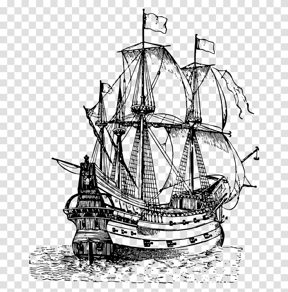 Galleon Drawing Sailing Ship Clip Art Pirate Ship Line Art, Sketch, Cruiser, Navy, Military Transparent Png