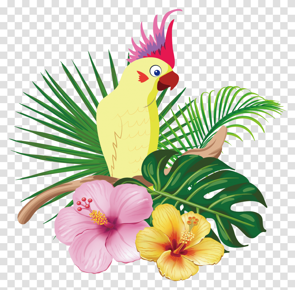 Gambar Bunga Dan Burung Kakatua, Bird, Animal, Plant, Parrot Transparent Png