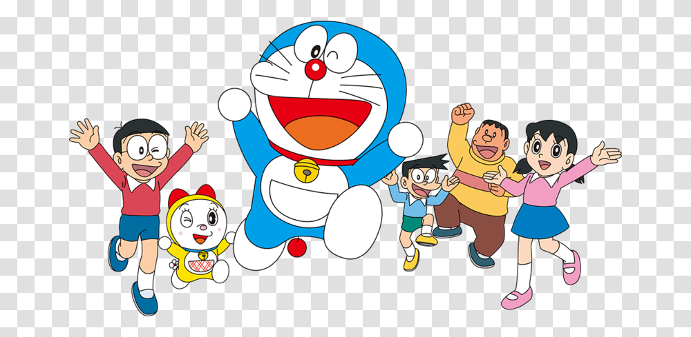 Gambar Doraemon Hd Gratis Doraemon And Friends, Person, Performer, Outdoors, Crowd Transparent Png