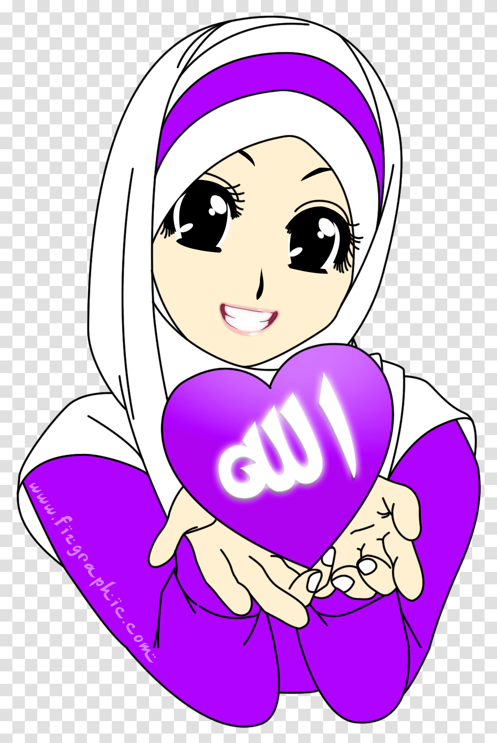 Gambar Kartun Muslimah Warna Ungu Keren Gasebo Wallpaper Hijab Cartoon, Heart, Female, Girl, Photography Transparent Png