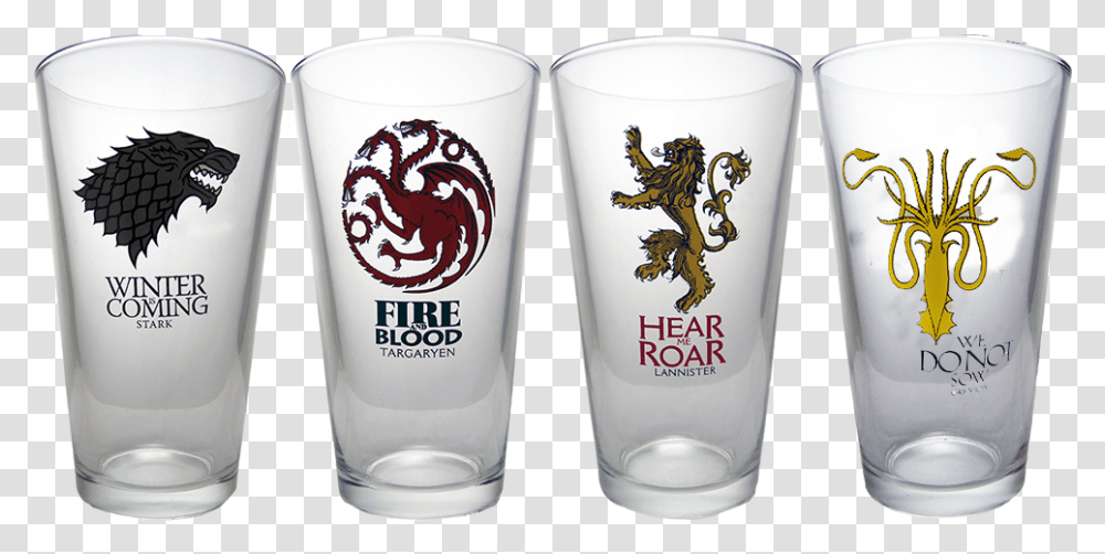 Game Of Thrones 4 Pack Pint Glass Set Games Of Thrones Pint Glasses, Milk, Beverage, Drink, Goblet Transparent Png