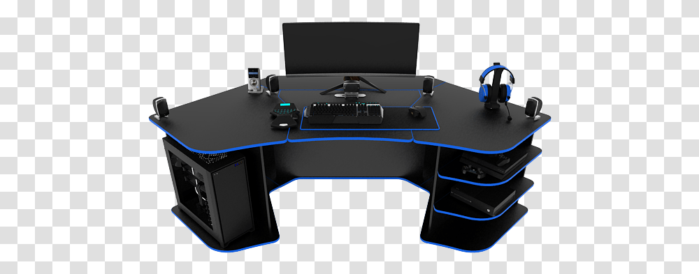 Gaming Desk Black And Blue Gaming Desk, Furniture, Table, Computer, Electronics Transparent Png