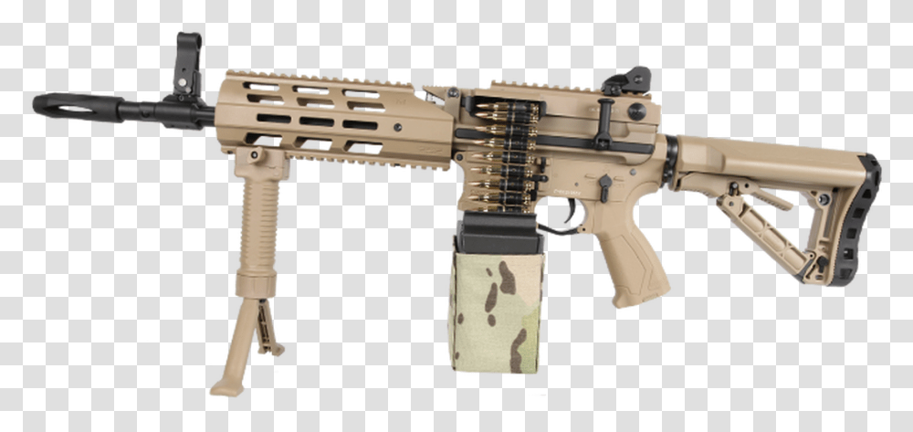 Gampg Cm16 Lmg Airsoft Rifle Tan Lmg Air Soft, Gun, Weapon, Weaponry, Machine Gun Transparent Png