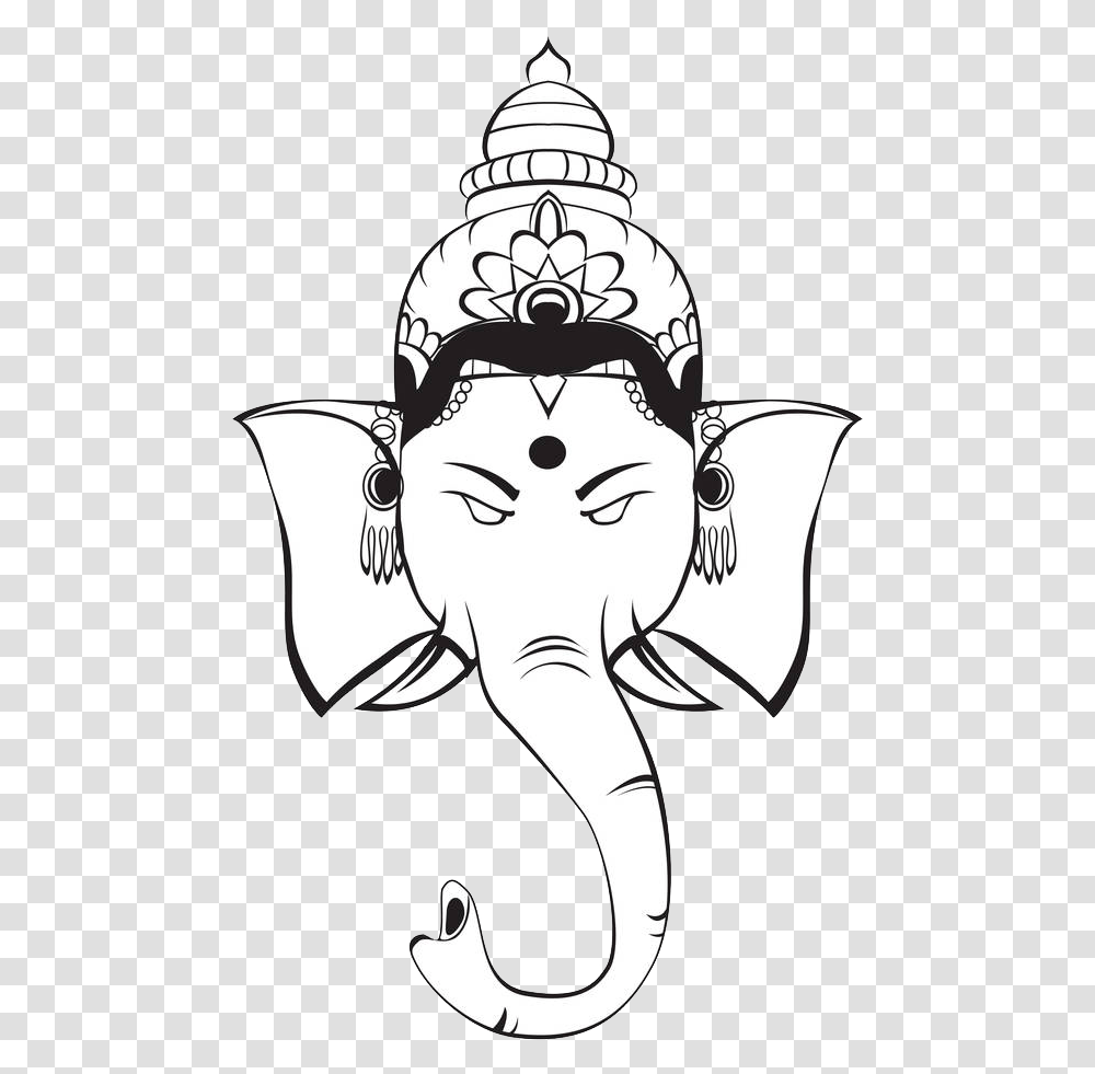 Ganesha Hinduism Deity Symbol Clip Art Black Ganesh Ji Face, Stencil, Mammal, Animal, Drawing Transparent Png