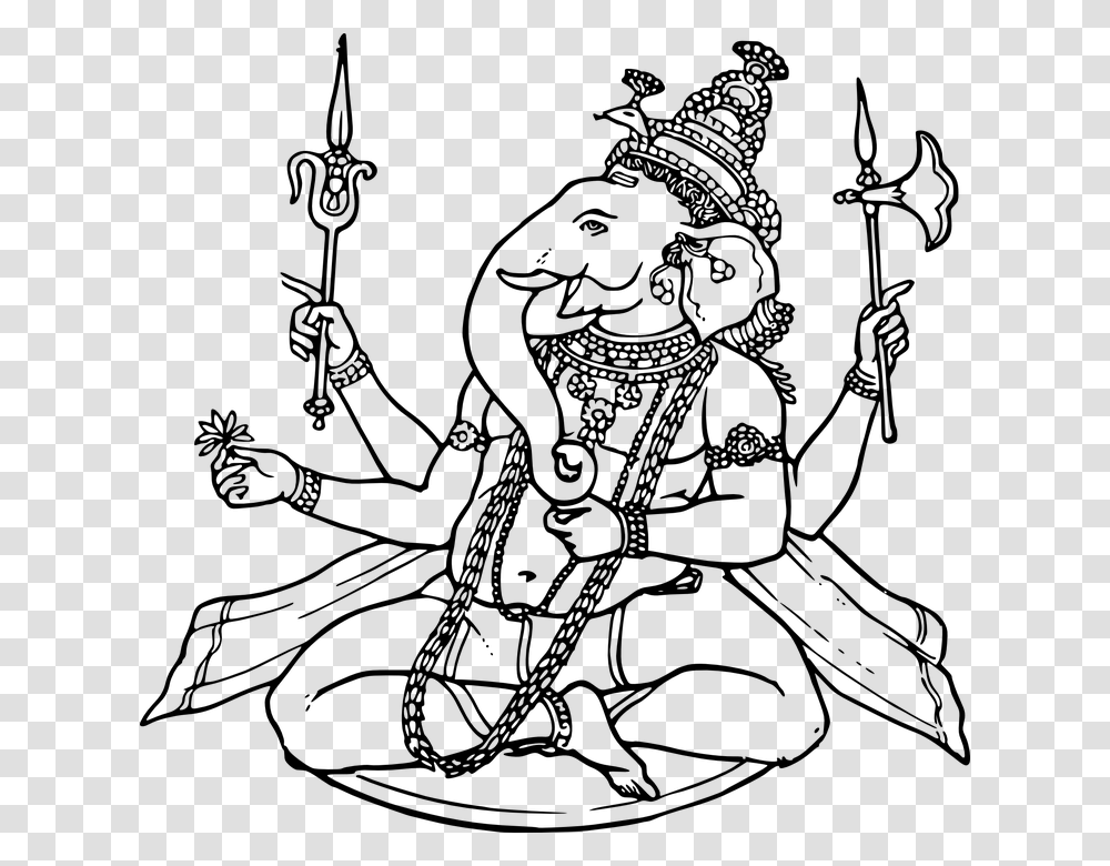 Ganesha Sketch Draw God Hindu Indian Religion, Gray, World Of Warcraft Transparent Png